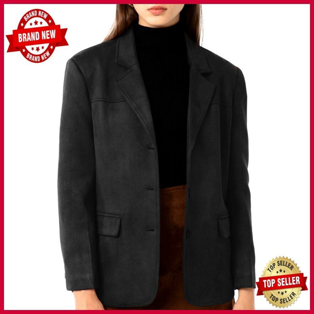 Faux Suede Blazer Jacket Regular Fit Long Sleeve Vintage Style Fall Winter